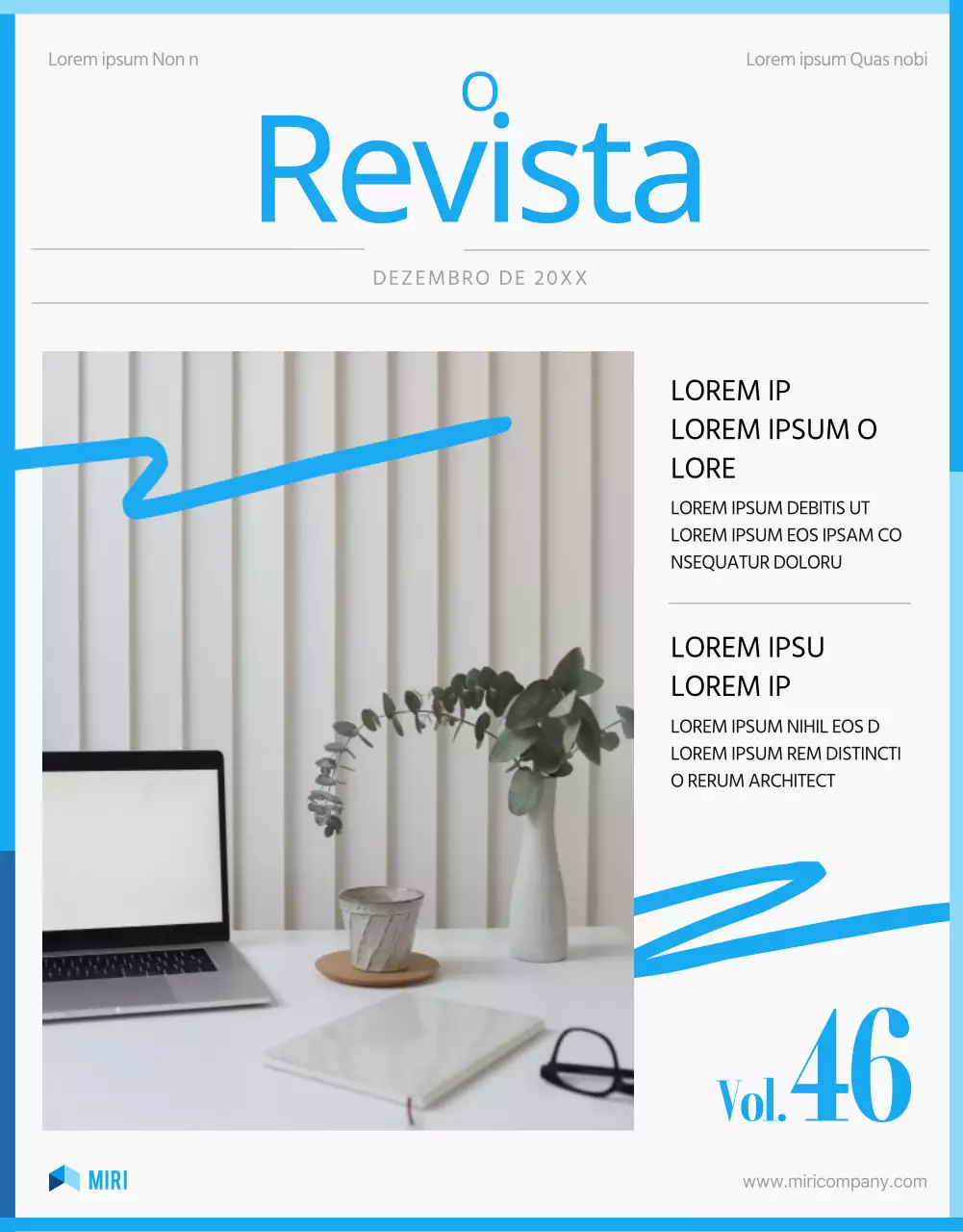 Revista interna empresarial moderna em azul claro e branco