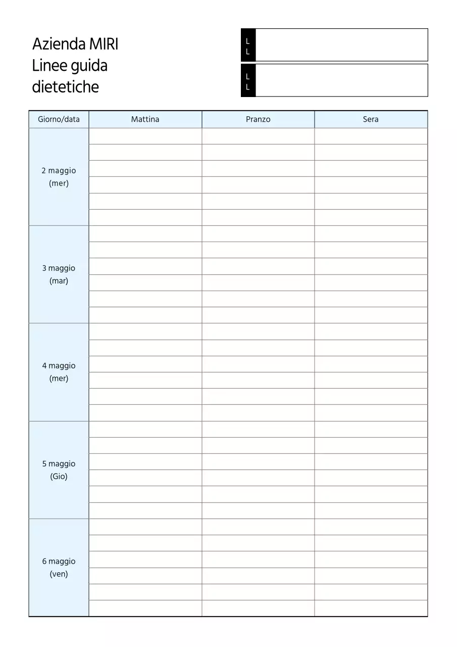 Guida al piano settimanale di base in azzurro e bianco