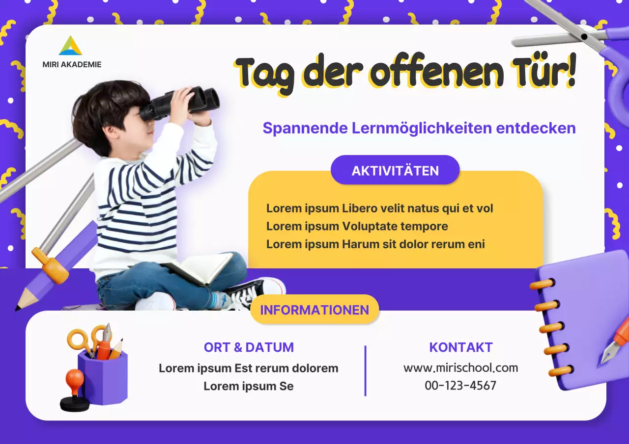 Lila und Weiß Trendy Schule Tag der offenen Tür Werbung