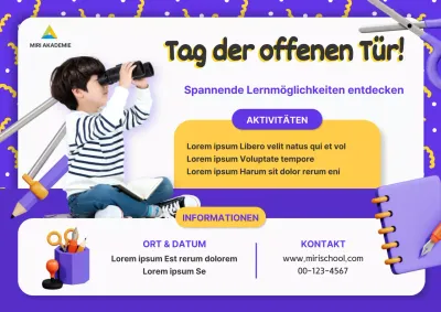 Lila und Weiß Trendy Schule Tag der offenen Tür Werbung
