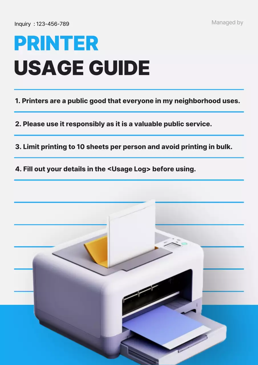 Blue Modern Printer Guide Poster