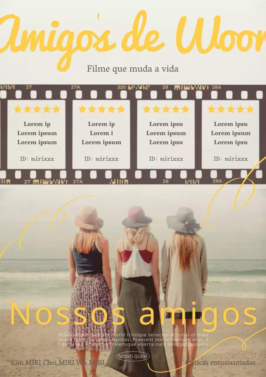 Promova o seu filme num formato de crítica vintage em amarelo e bege