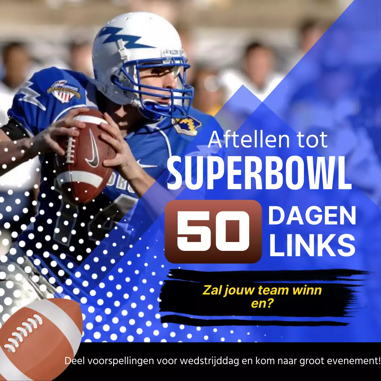 Blauw met witte geometrische Super Bowl Countdown Advertentie