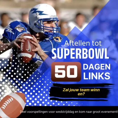 Blauw met witte geometrische Super Bowl Countdown Advertentie