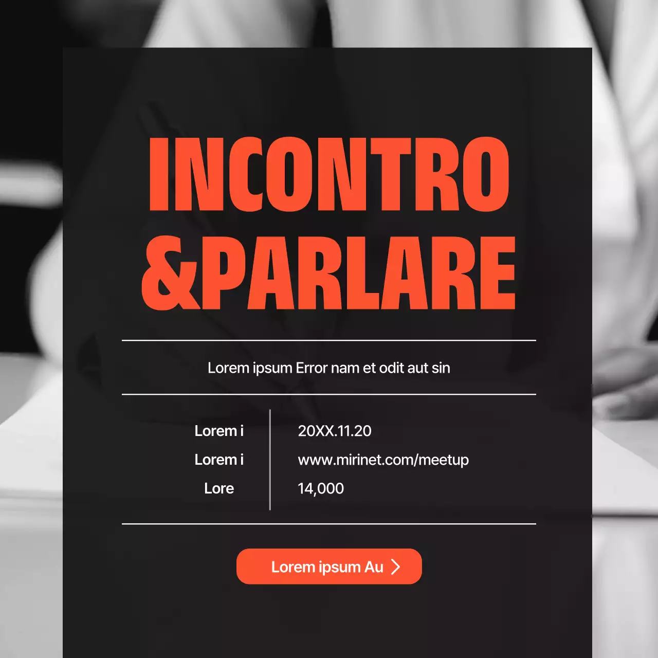 Una lettera di presentazione moderna, in bianco e nero e arancione, per un colloquio imprenditoriale