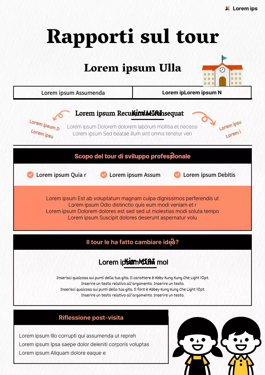 Un resoconto di classe di una gita in arancione e nero