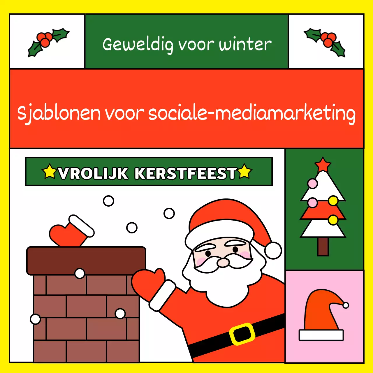 Schattige kerstsjabloonadvertentie in rood en geel