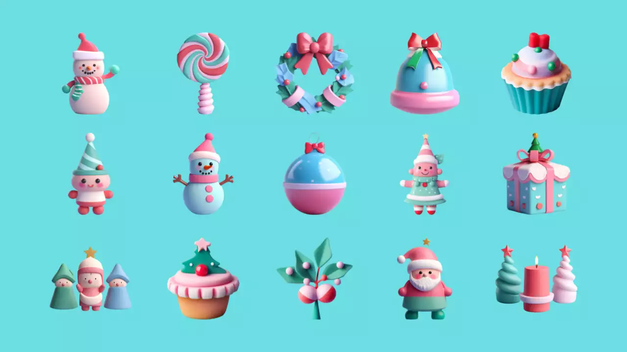 Colorful Retro Christmas Icons Set Presentation