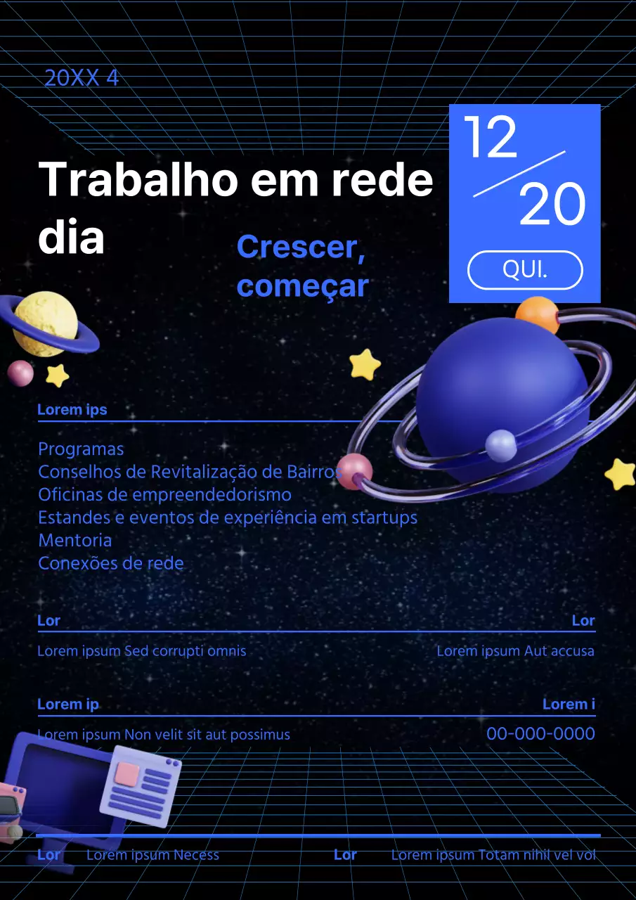 Promover um dia de networking de startups na moda em azul e preto
