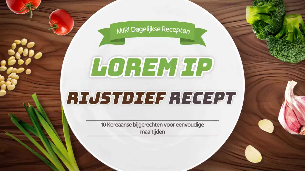 Basis Koreaans bijgerecht rijstdief recept in bruine en lichtgroene kleuren