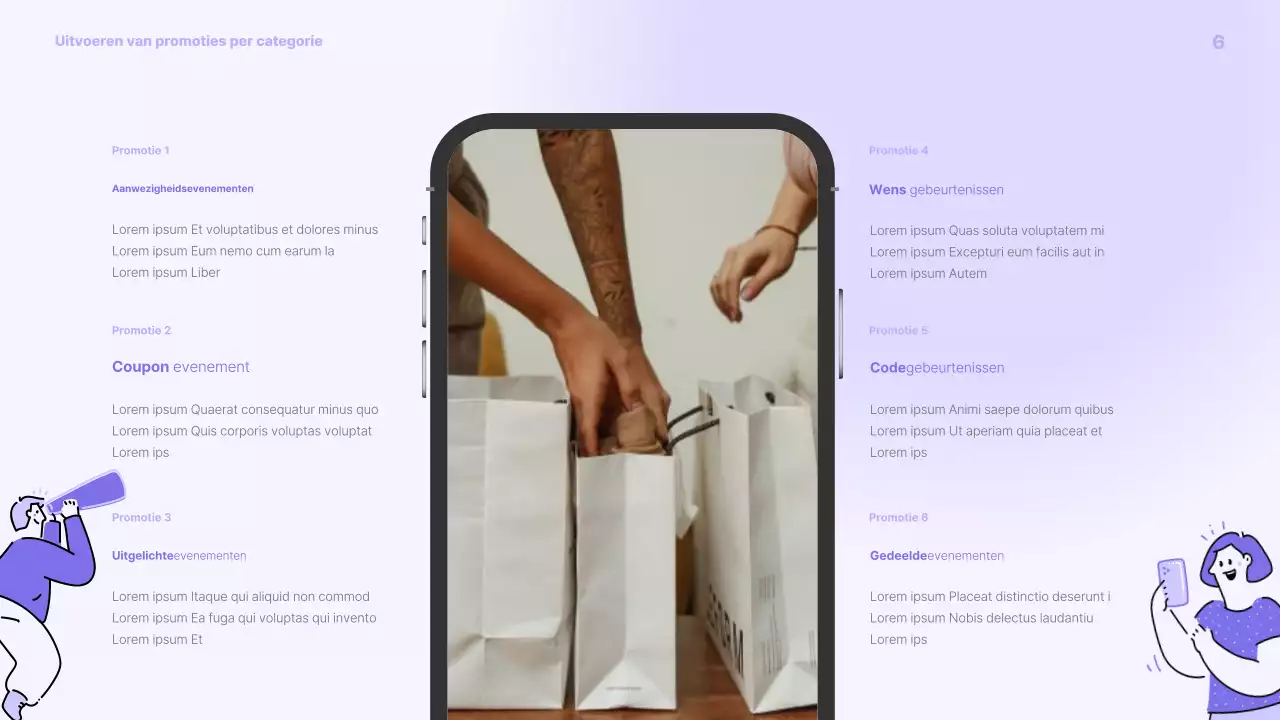Een eenvoudige paarse en grijze promotieslip