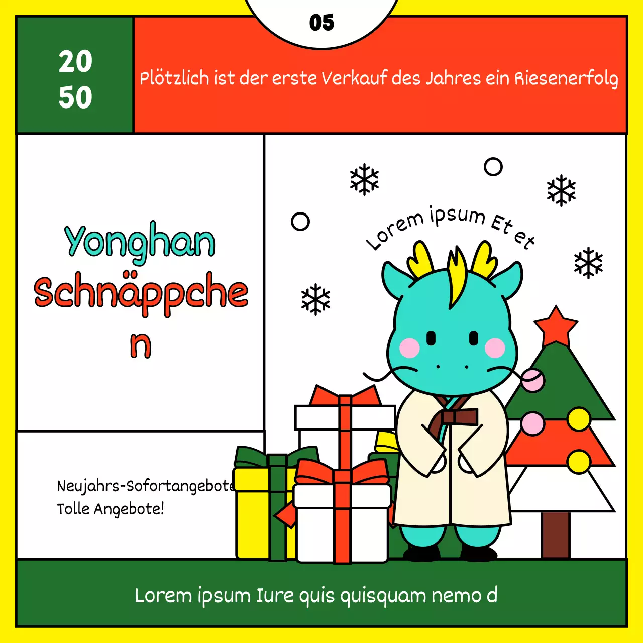 Niedliche Weihnachtsvorlage Anzeige in rot und gelb