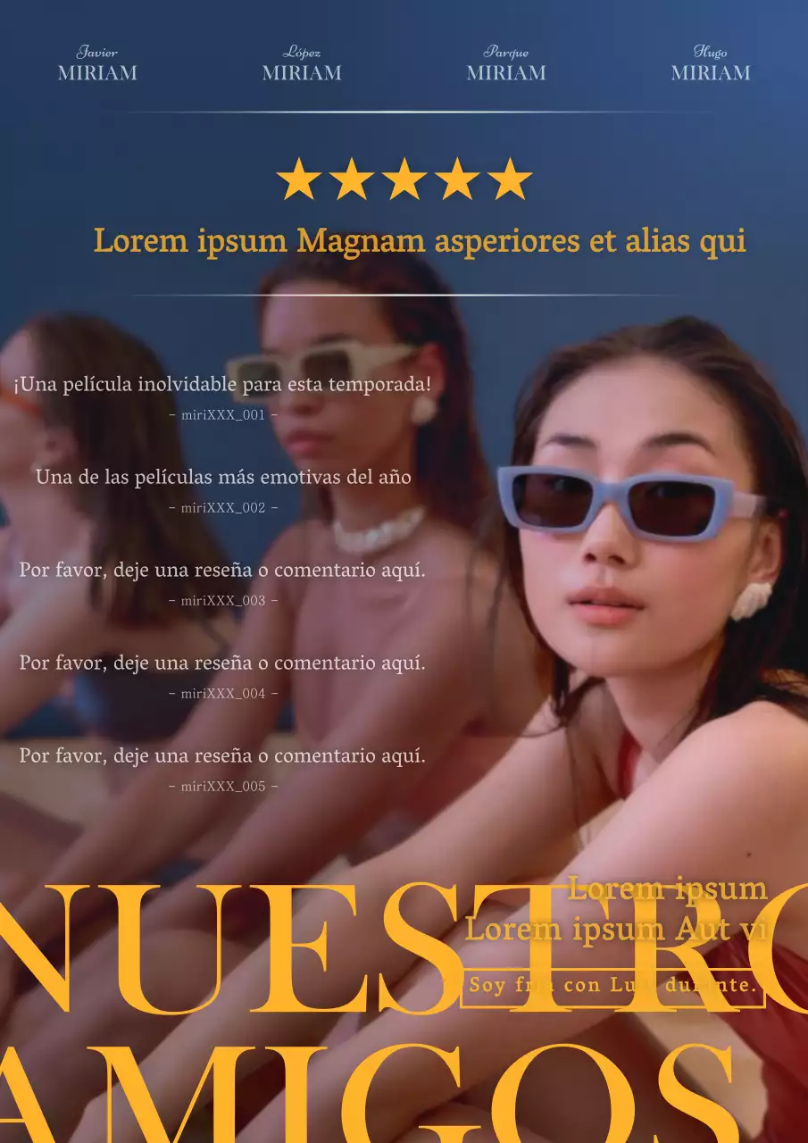 Promueva la crítica cinematográfica moderna en azul claro y amarillo