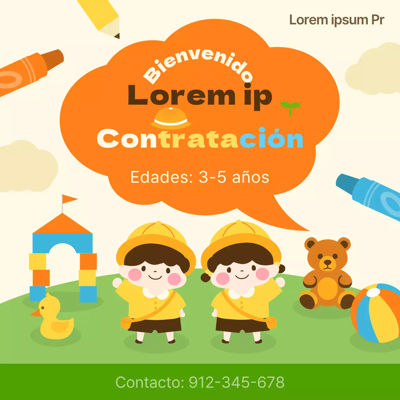 Un bonito anuncio amarillo y verde de contratación de bebés