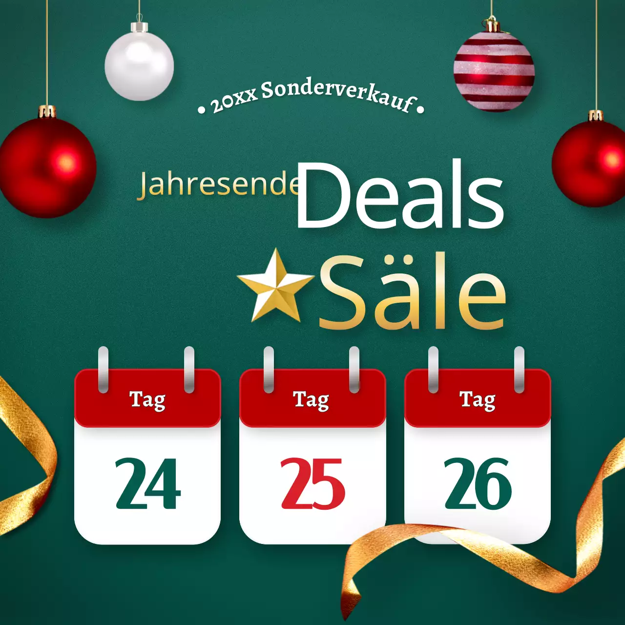 Werben Sie für ein luxuriöses, festliches Weihnachtsvorlagenpaket in Grün und Rot