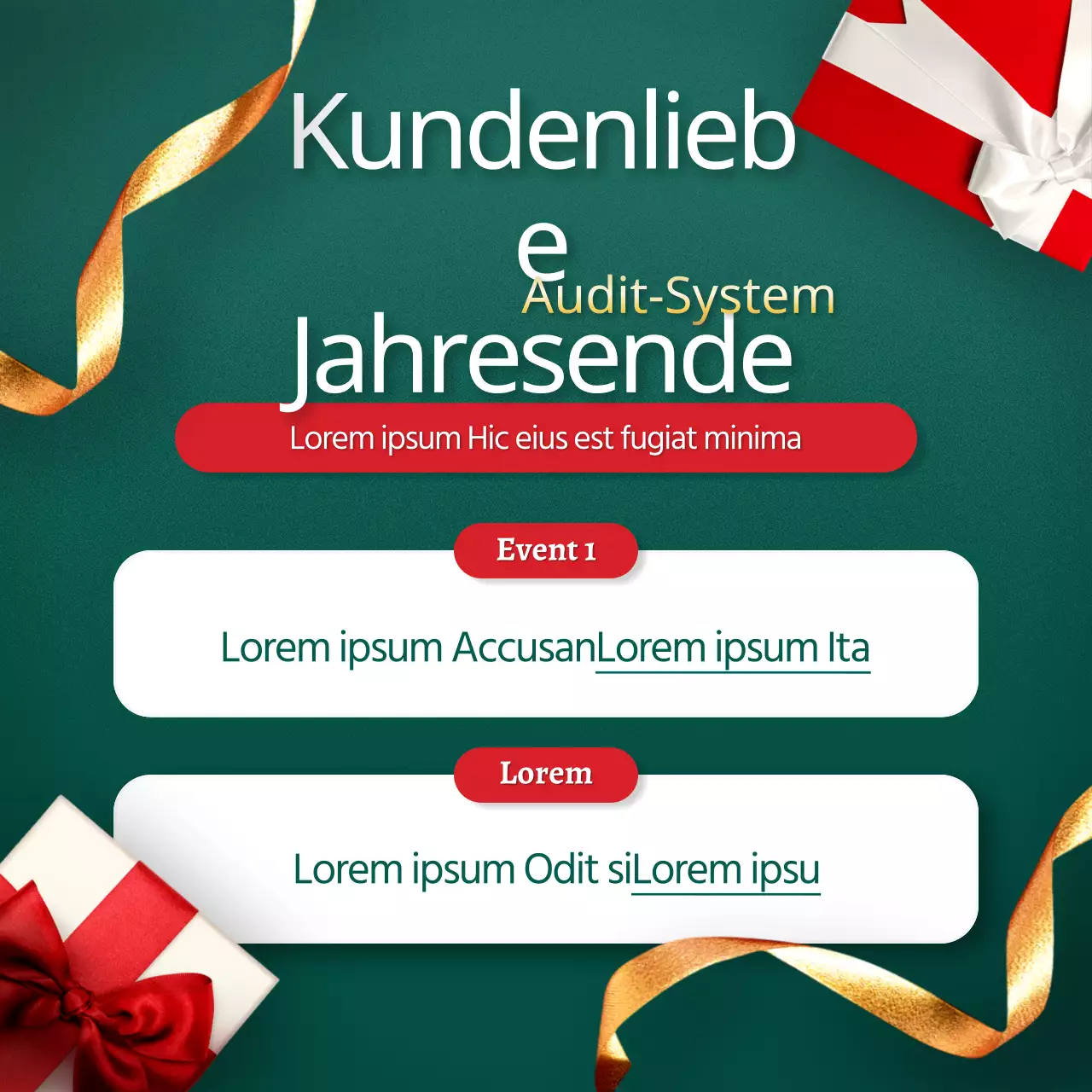 Werben Sie für ein luxuriöses, festliches Weihnachtsvorlagenpaket in Grün und Rot