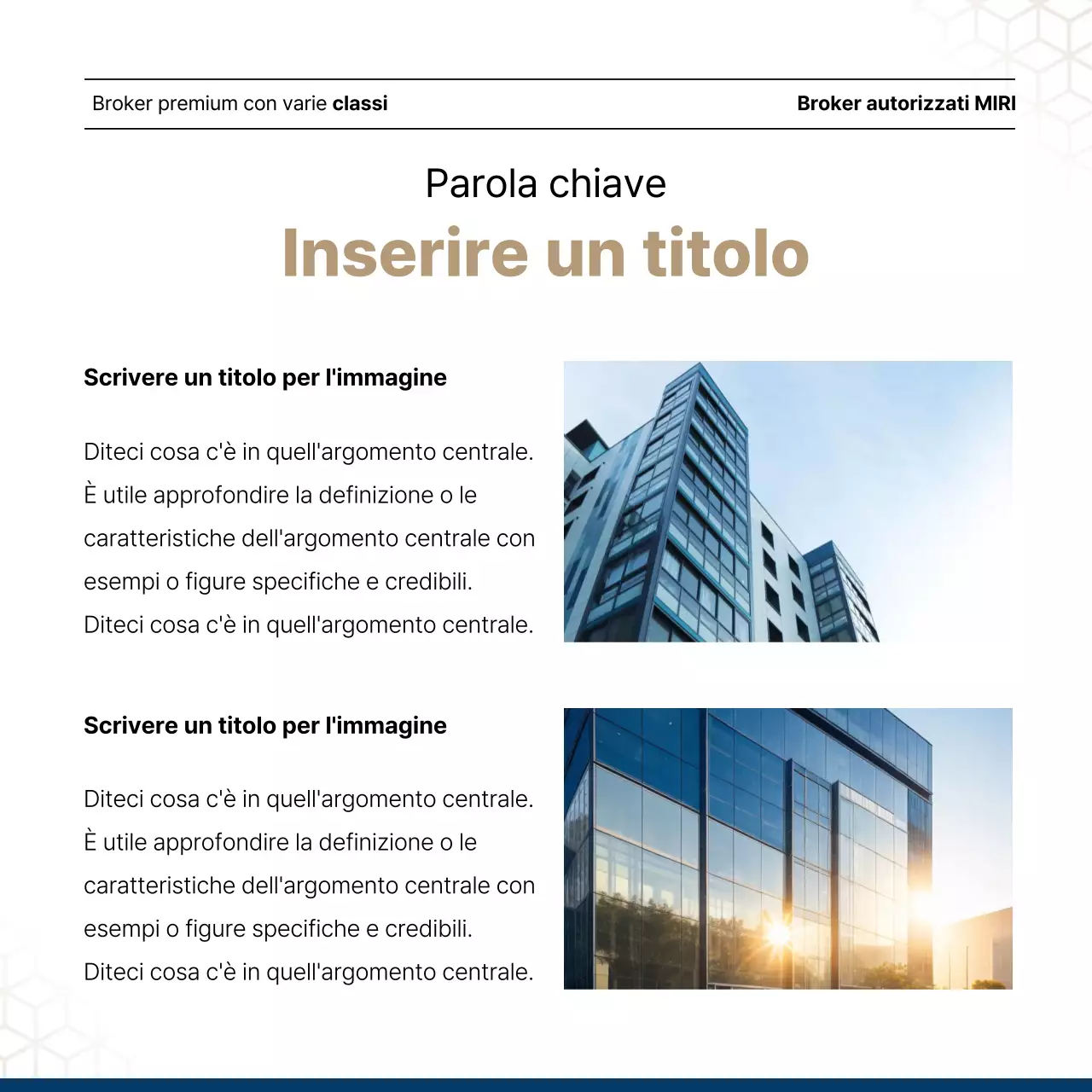 Lussuoso annuncio immobiliare in blu navy e oro di un agente immobiliare.