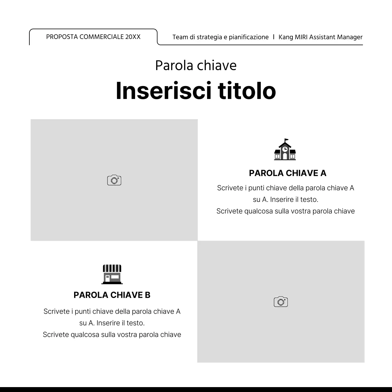Promuovete un layout con molte cornici semplici in bianco e nero.