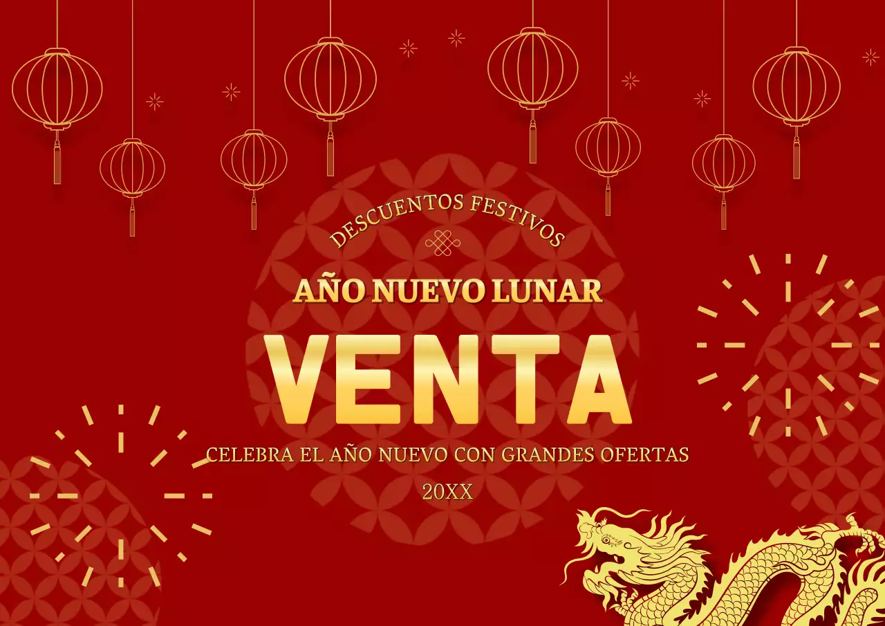 Anuncio de venta tradicional rojo y dorado del Año Nuevo Lunar