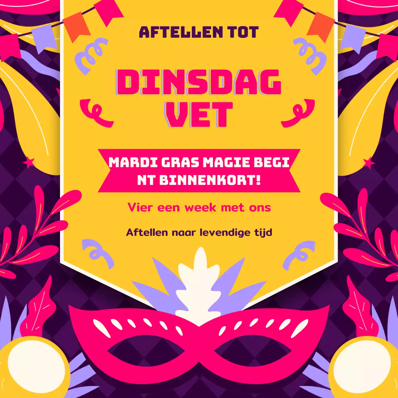 Geel en Hot Pink Kitsch Mardi Gras Aftel Advertentie