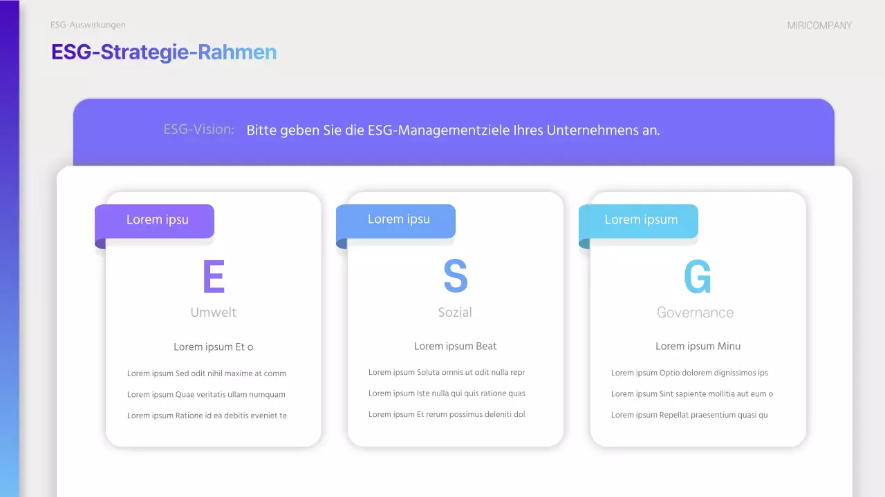 Ein moderner ESG-Nachhaltigkeitsbericht in Lila und Hellblau