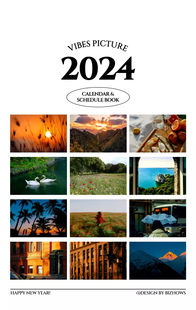 Simple style wall calendar with black and white emotional travel photography concept