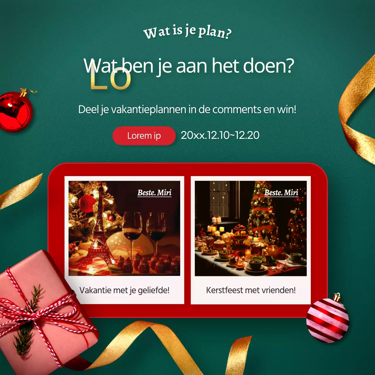 Maak reclame voor een luxe feestelijk kerstsjabloonpakket in groen en rood