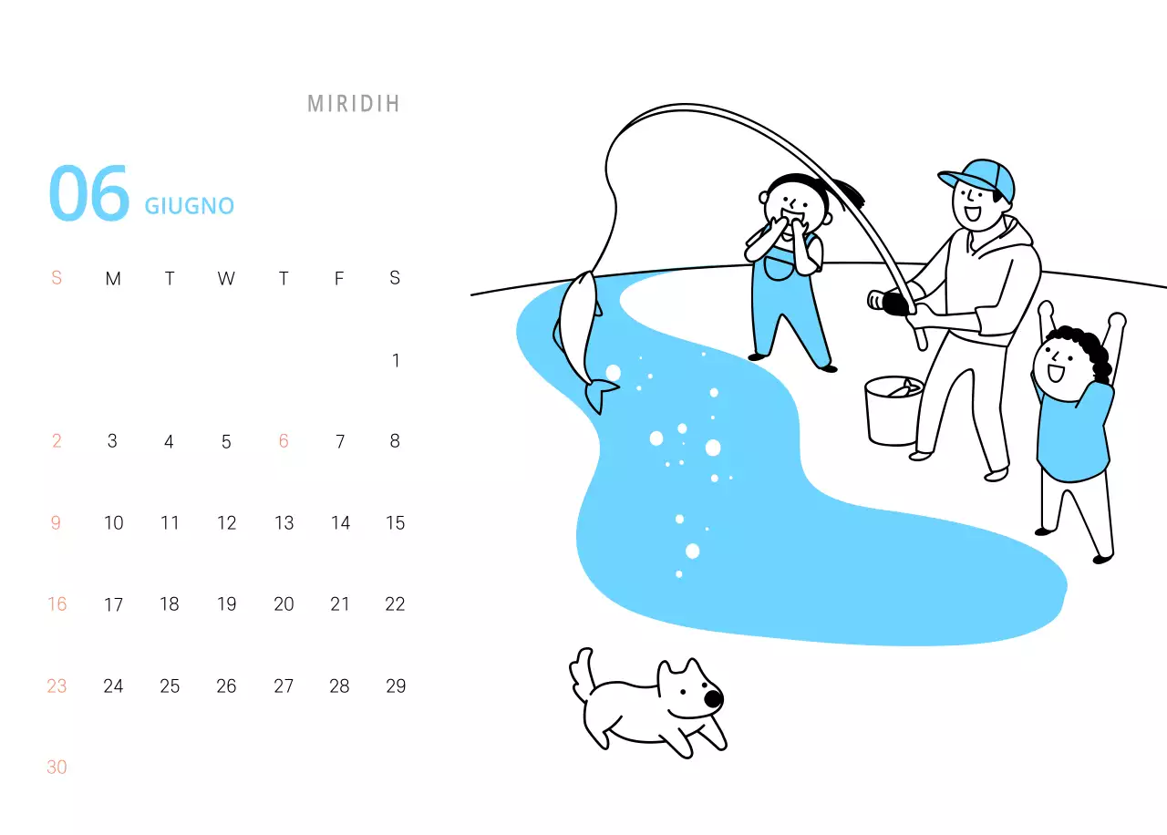 Simpatico calendario da tavolo illustrato verde a tema famiglia