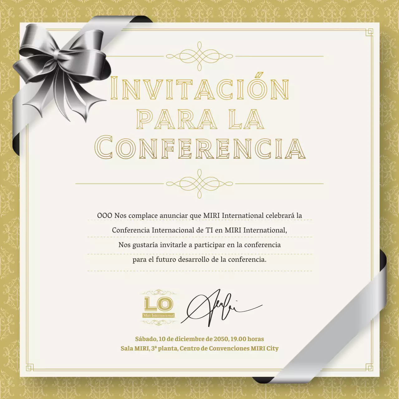 Lujosas invitaciones de conferencia en oro y plata