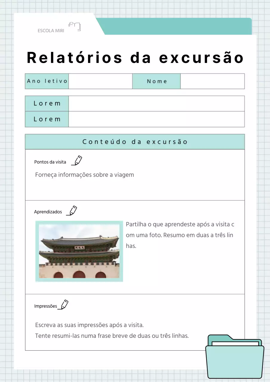 Um simples relatório de viagem de campo em menta e preto