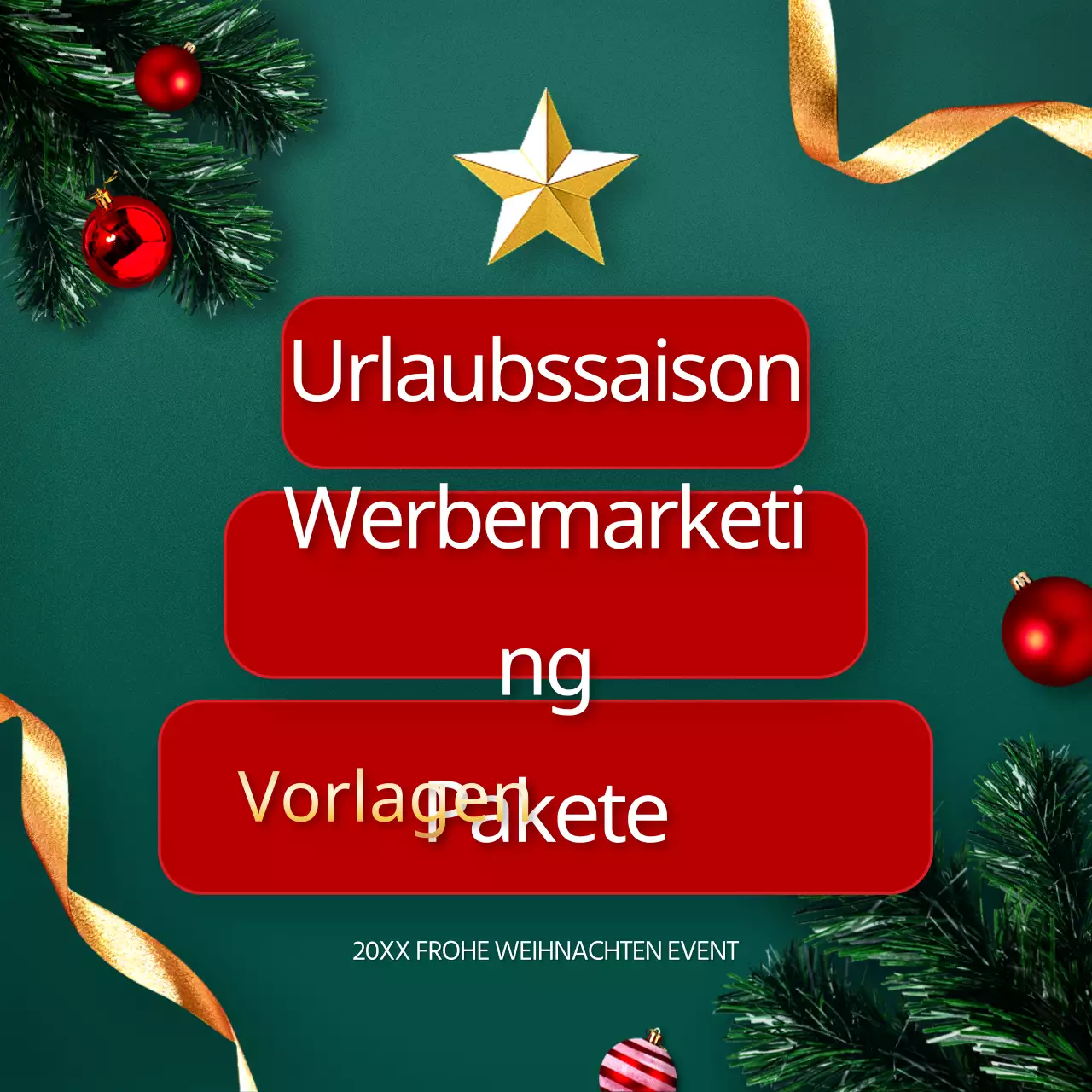 Werben Sie für ein luxuriöses, festliches Weihnachtsvorlagenpaket in Grün und Rot