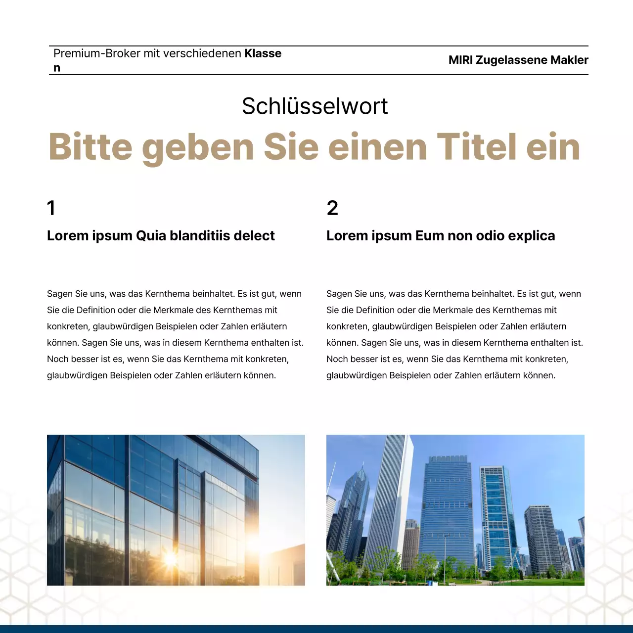 Luxuriöses Immobilienangebot in Marineblau und Gold von einem Immobilienmakler.