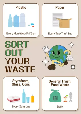 A simple green and brown trash notice