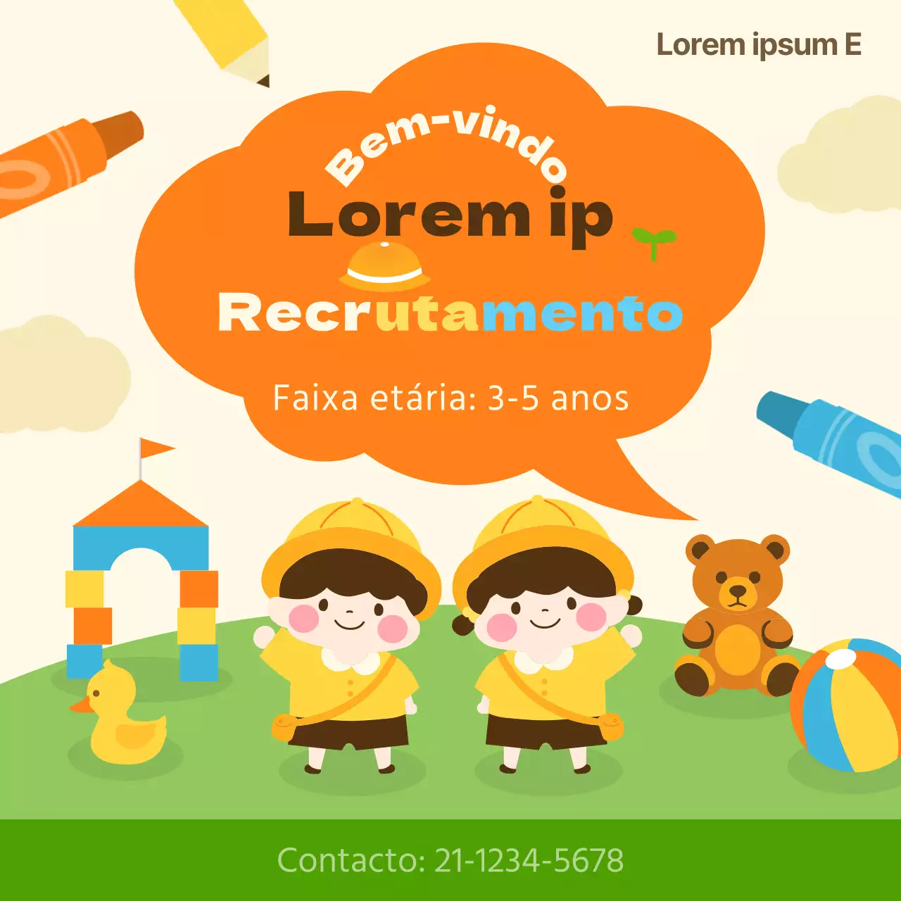 Um bonito anúncio de recrutamento de bebés amarelo e verde