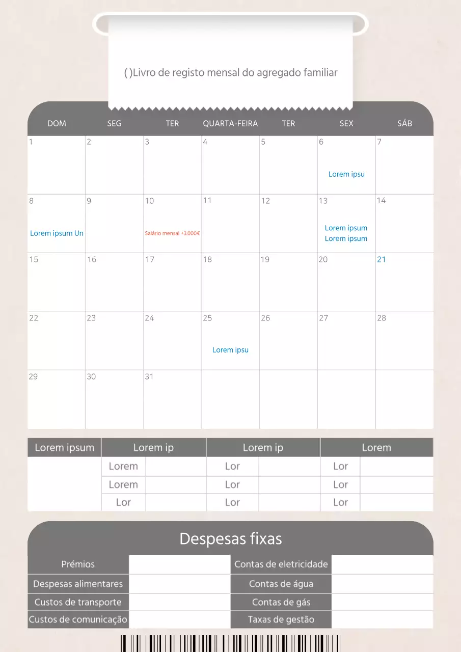 Uma agenda de orçamento doméstico cor-de-rosa e cinzenta