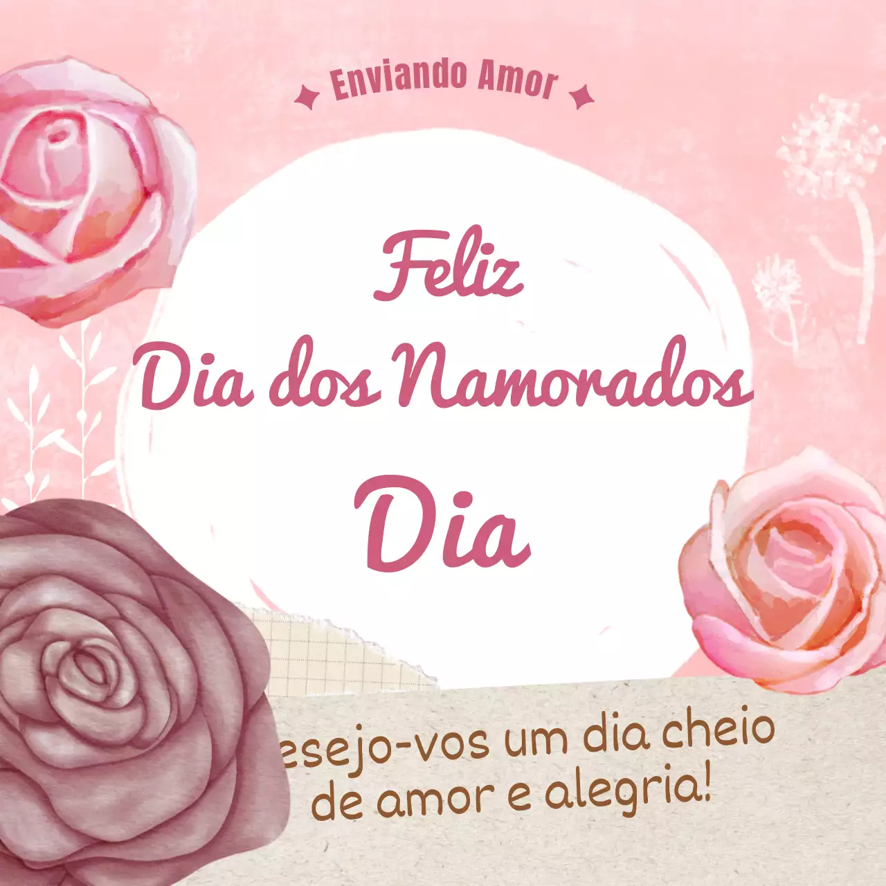 Anúncio clássico rosa e branco para o Dia dos Namorados