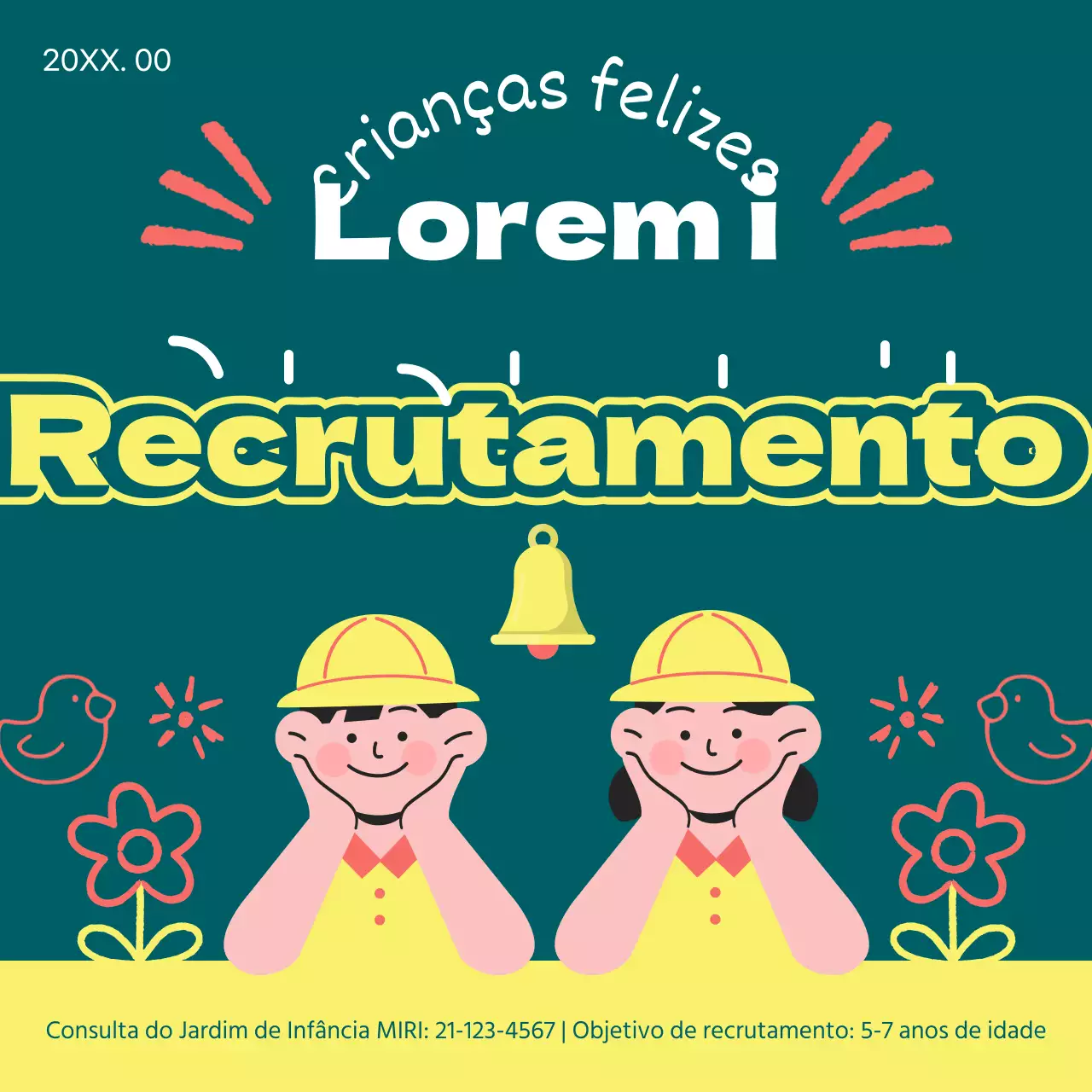 Posto de recrutamento para o ensino pré-escolar amarelo e verde