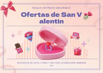 Anuncio geométrico de San Valentín en rosa y morado