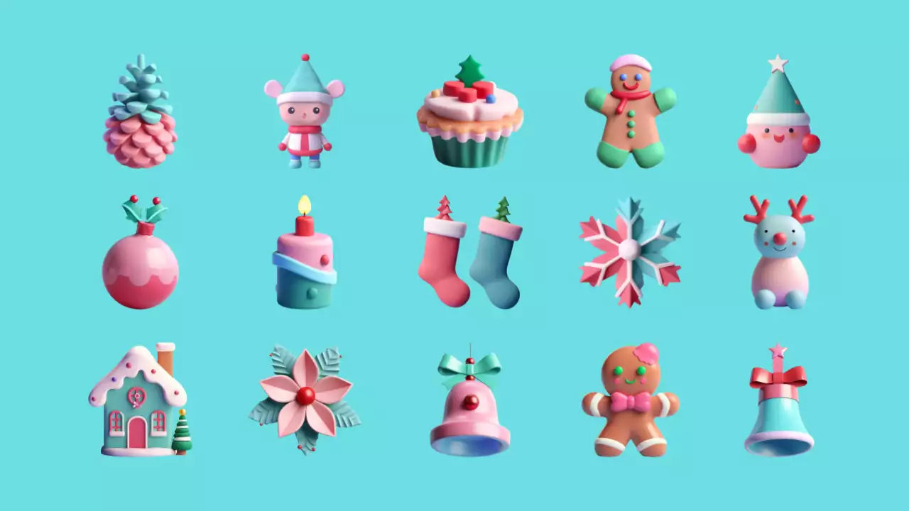 Colorful Retro Christmas Icons Set Presentation