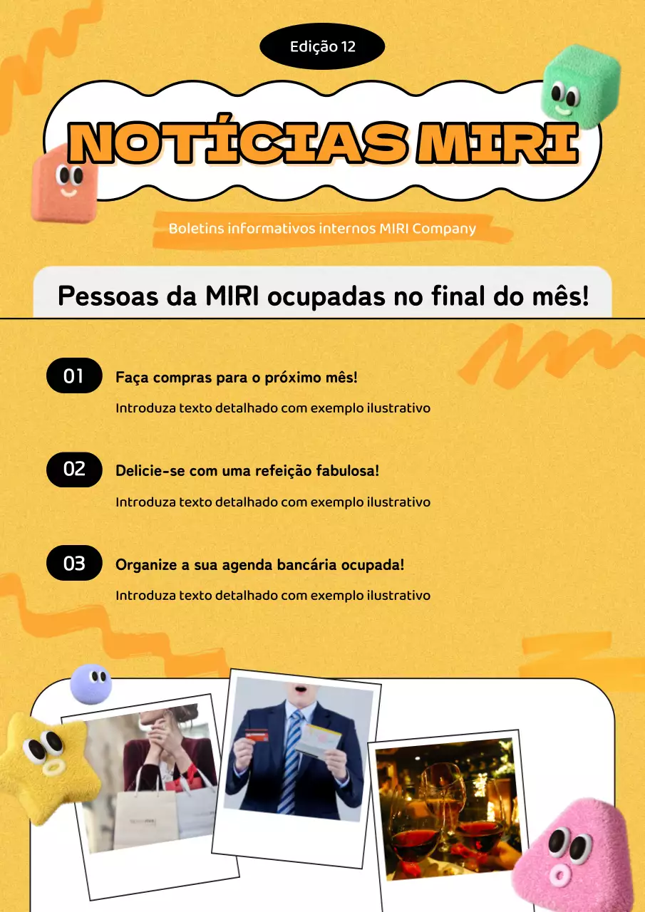 O boletim informativo amarelo e preto da empresa