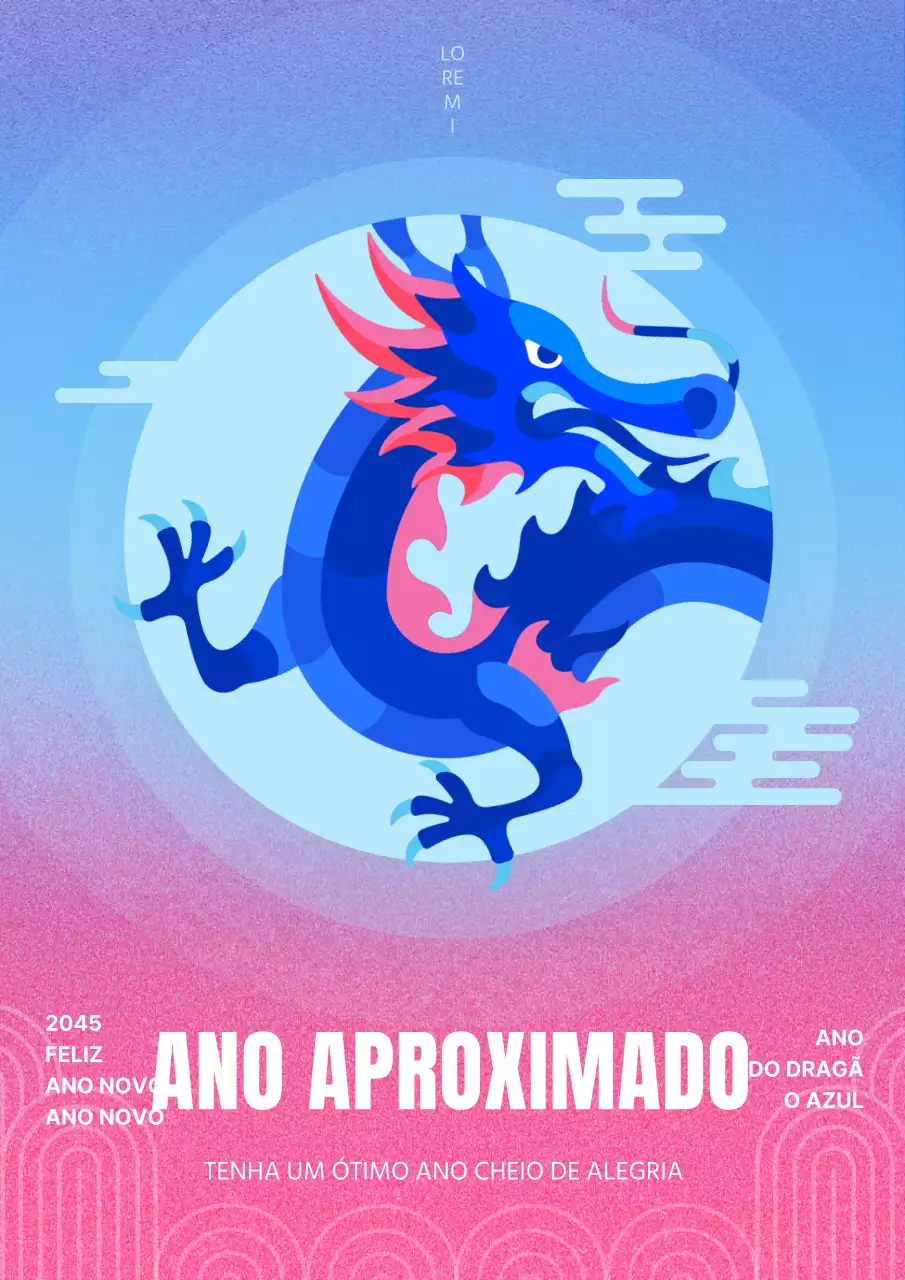 Um anúncio moderno de Ano Novo Chinês em azul claro e cor-de-rosa quente