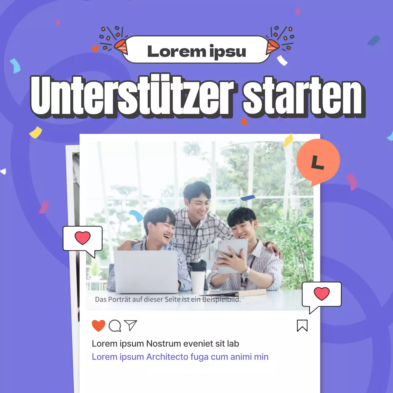 Förderung eines einfachen Starts der Unterstützer in Lila und Rot.