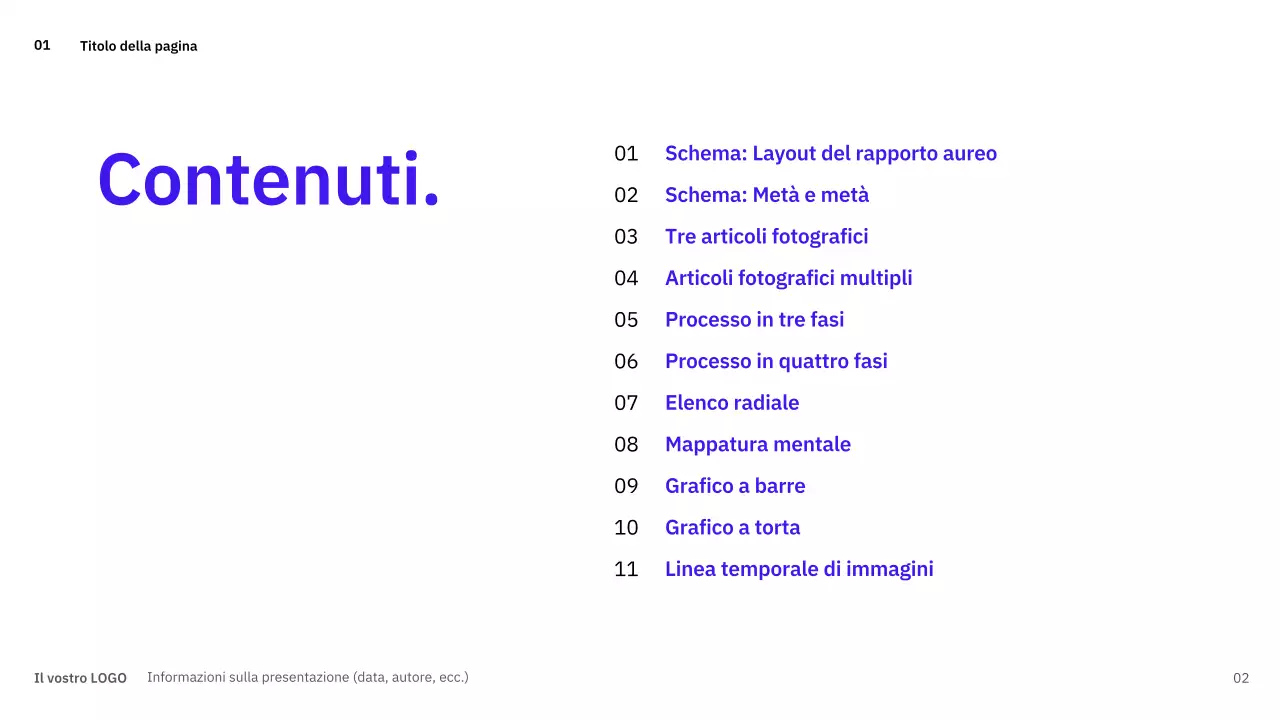 Layout semplici e variegati in blu per la pianificazione