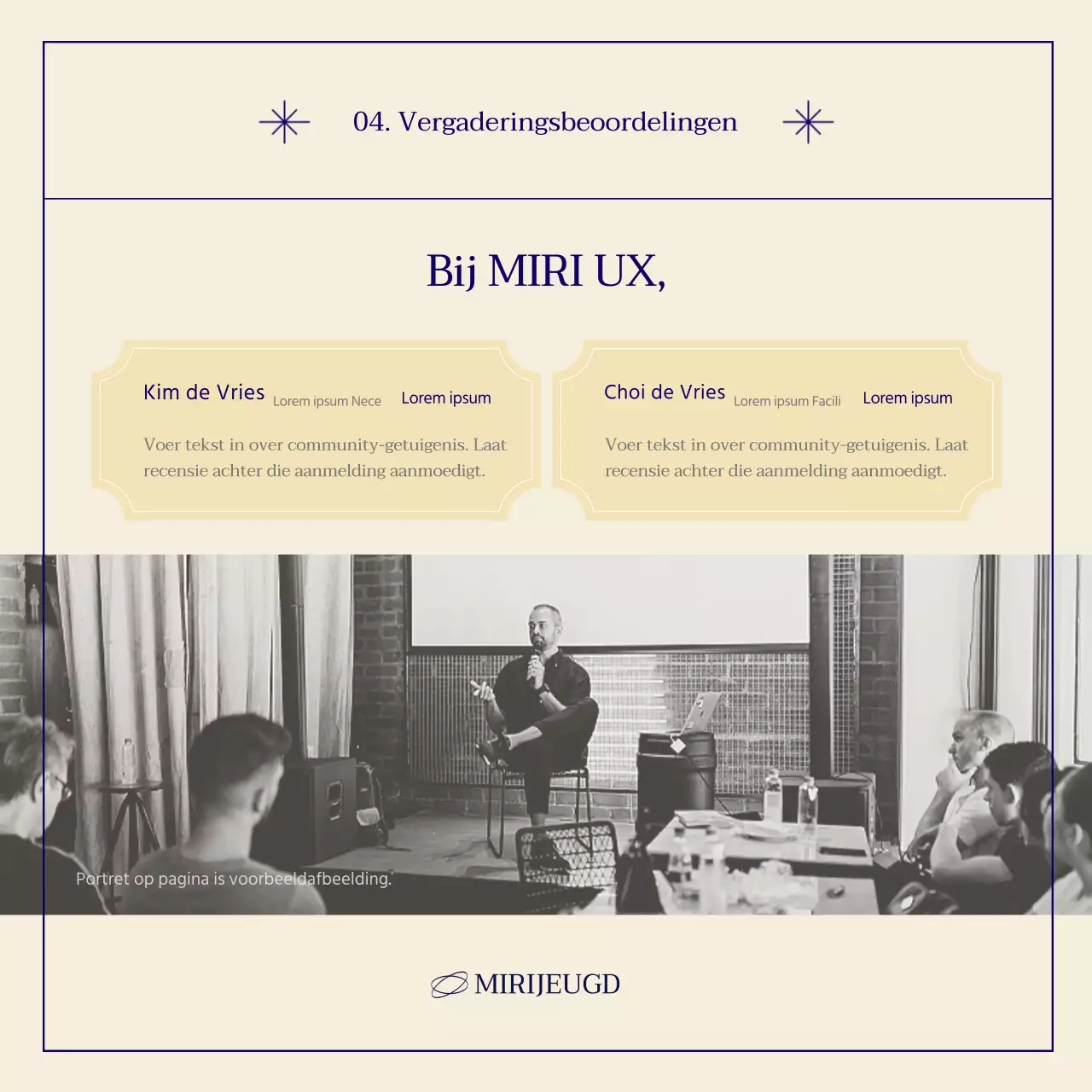 Een eenvoudige gemeenschapswervingspost in marineblauw en beige