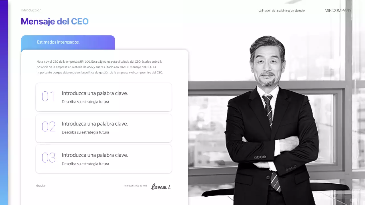 Un moderno informe de sostenibilidad ESG en morado y azul claro