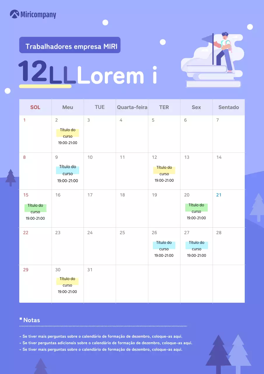 Sobre o calendário de formação roxo e bonito