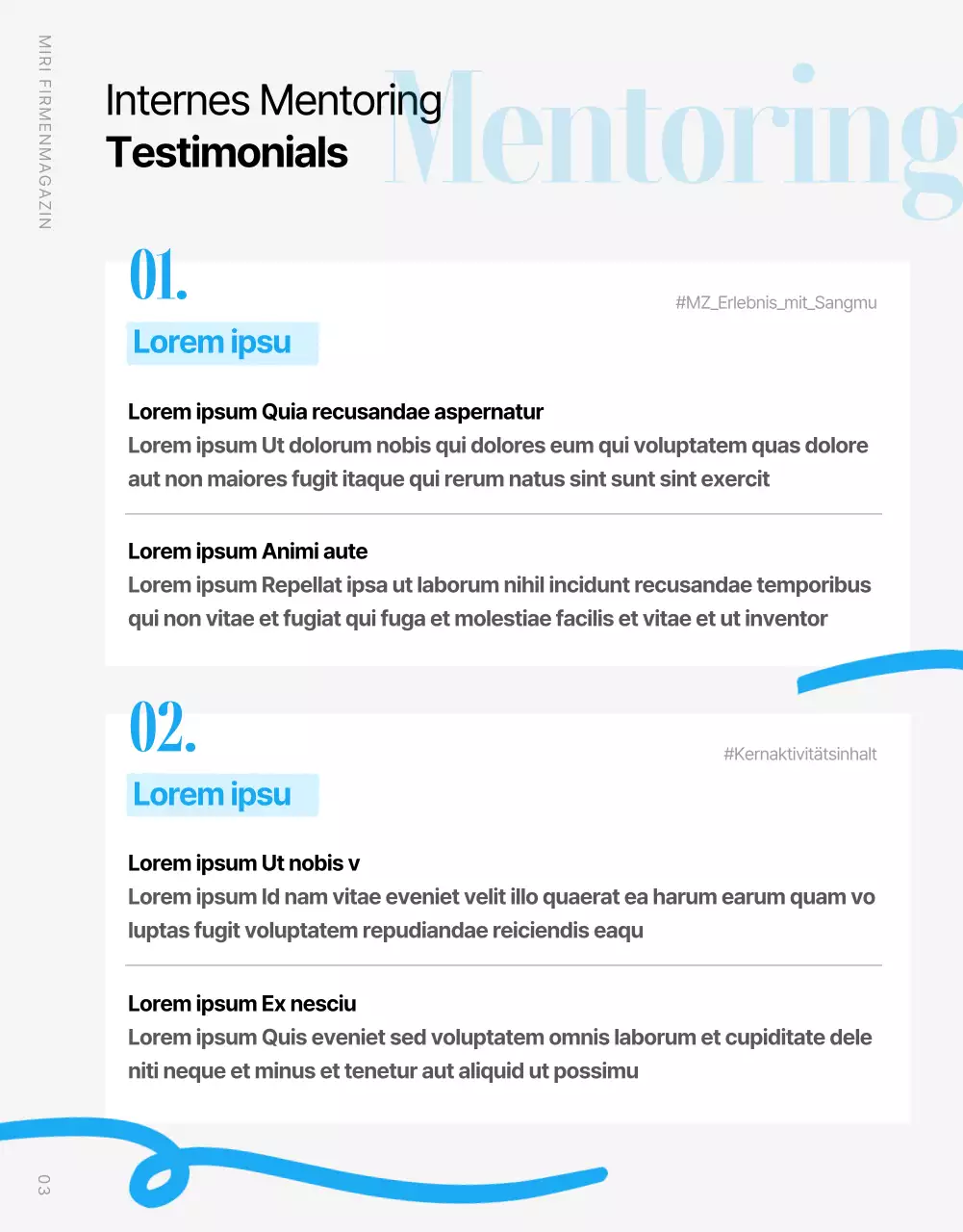 Moderne Unternehmenszeitschrift in Hellblau und Weiß
