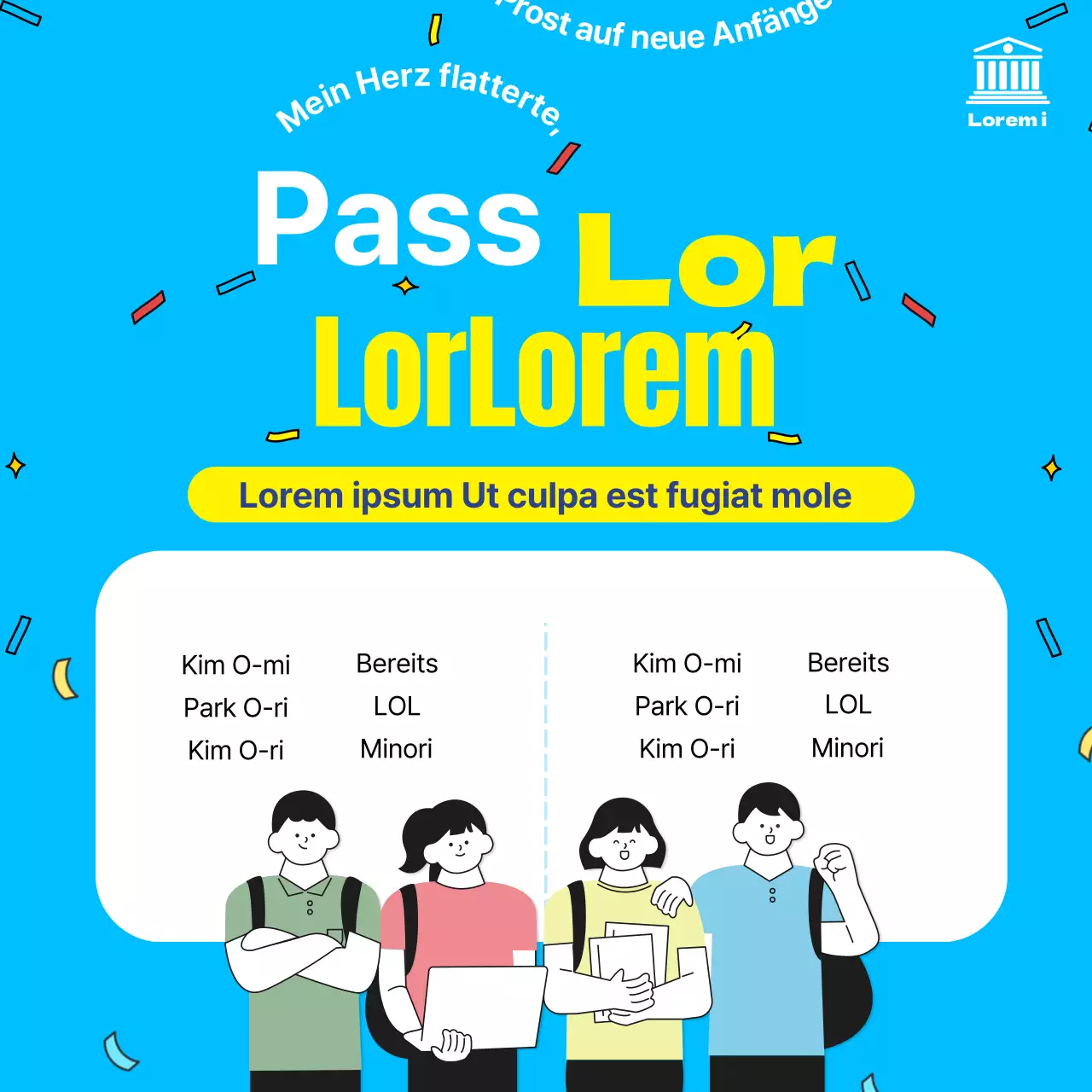 Hellblaue und gelbe Bekanntmachung der Zulassungsliste