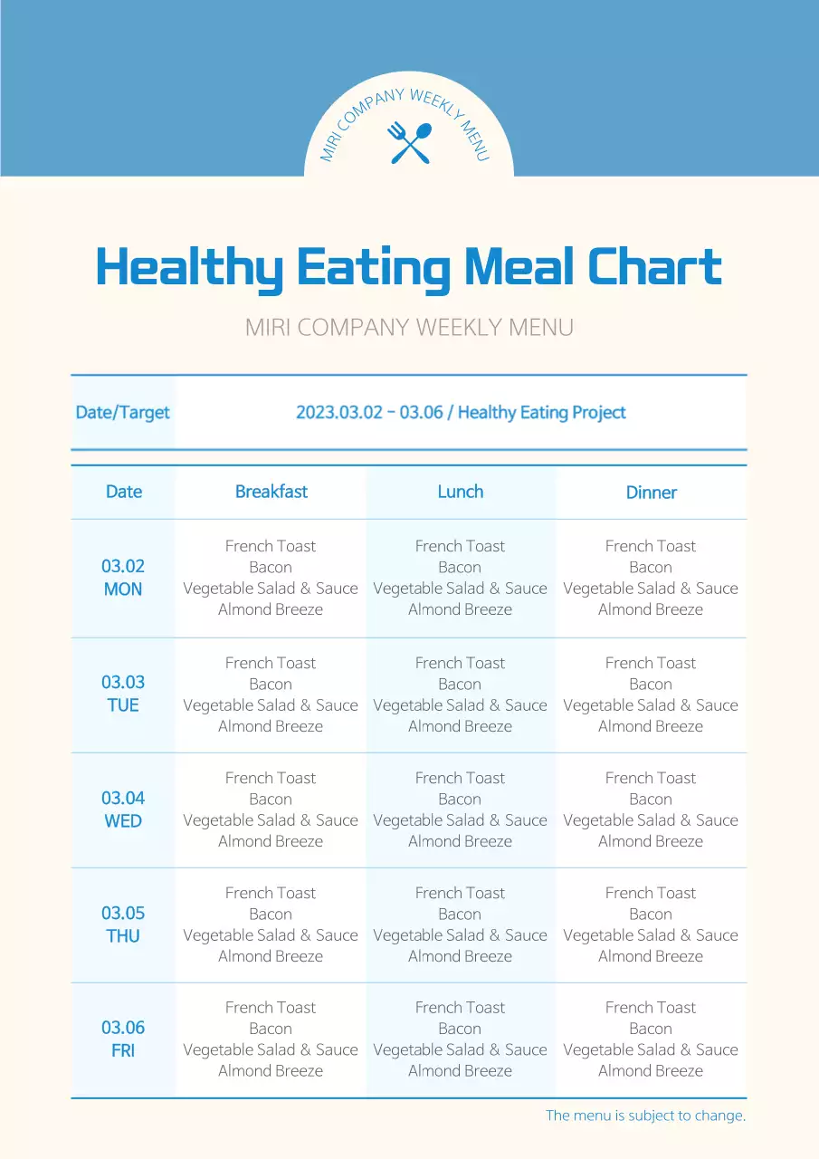 Blue Simple Meal Menu