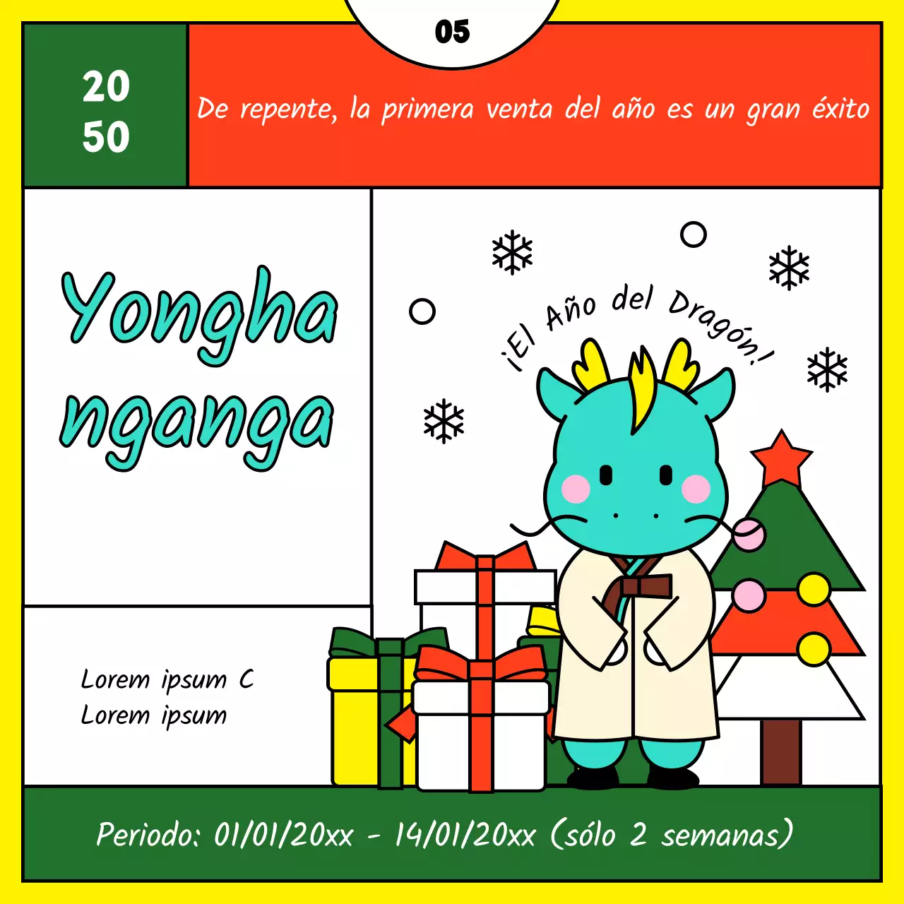 Bonito anuncio de plantilla navideña en rojo y amarillo